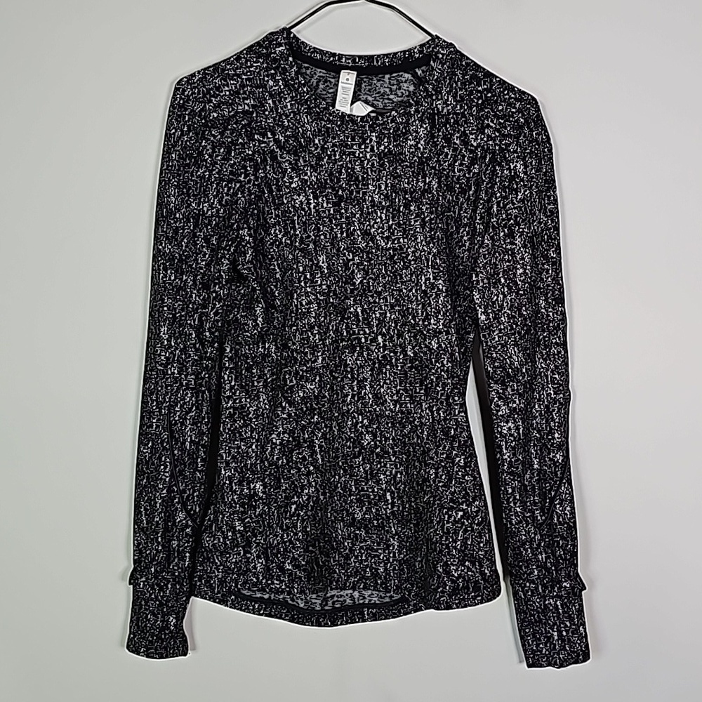 Lululemon size 2 Jacquard black and white Extra Mile Long sleeve athletic top